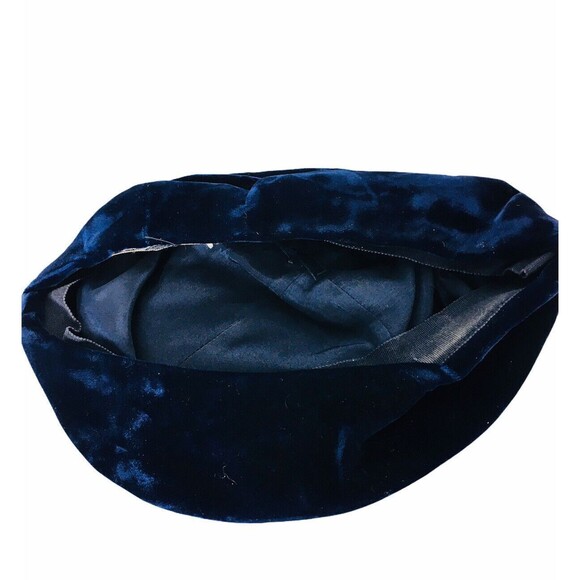 Vintage 50s Himelhoch's Detroit Women's Blue Velvet Cap Hat - Picture 9 of 9
